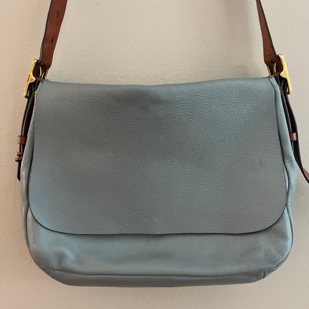 Fossil Harper Small Steel Blue Gray Leather Crossbody Bag